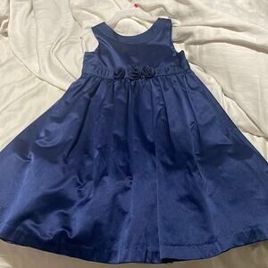 Gymboree 6 navy blue sateen cotton polyester dress euc worn once back zipper